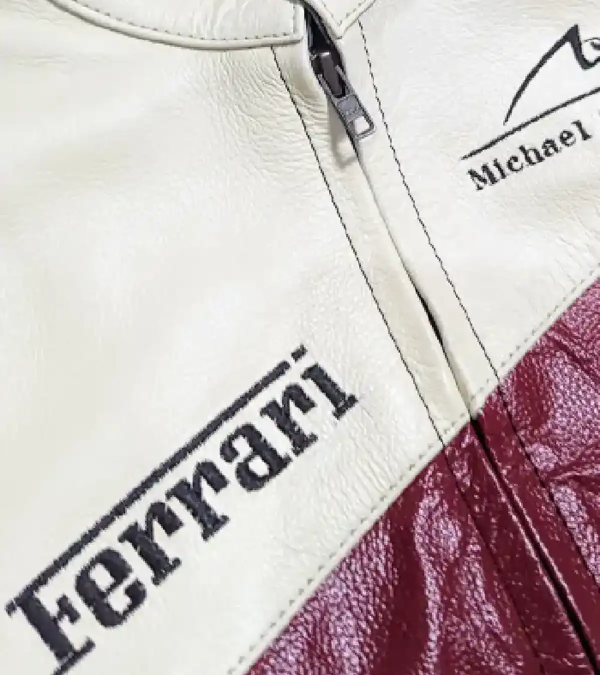 F1 Ferrari Vintage Streetwear White and Red with Black Biker Leather Jacket Sale
