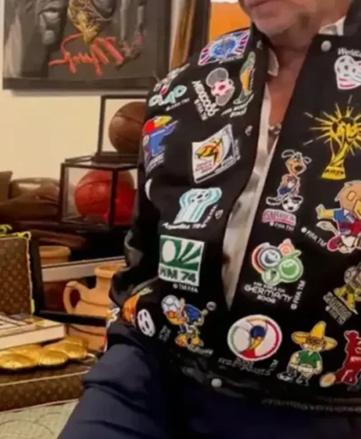 FIFA World Cup 2026 Jeff Hamilton Patchwork Black Wool Bomber Jacket Closeup