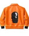 Flame Style Skull Embroidered Orange Bomber Leather Jacket