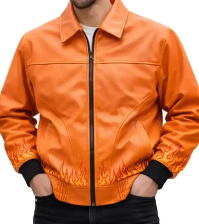 Flame Style Skull Leather Jacket