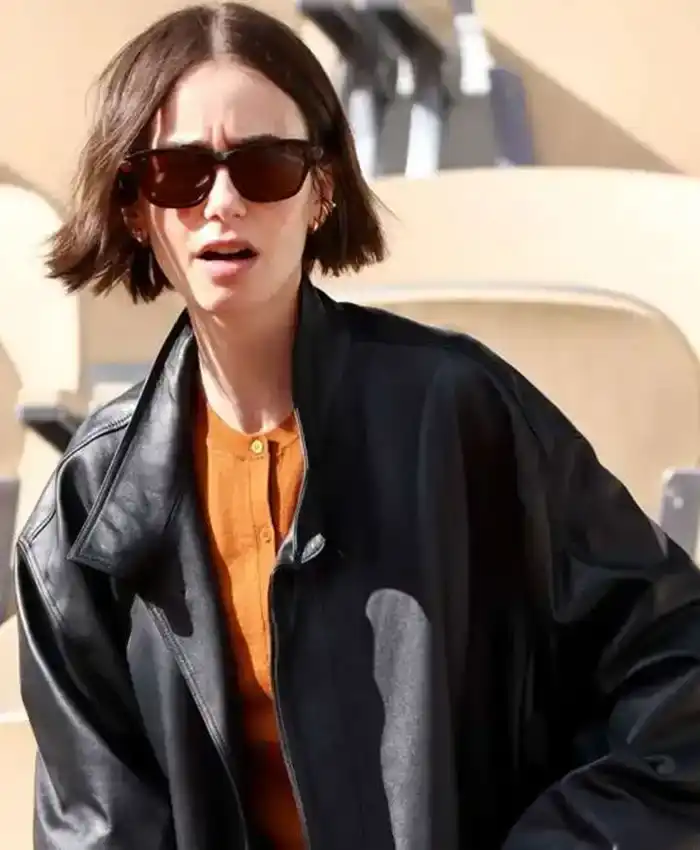 French Open Paris 2026 Lily Collins Black Leather Jacket For Men and Women