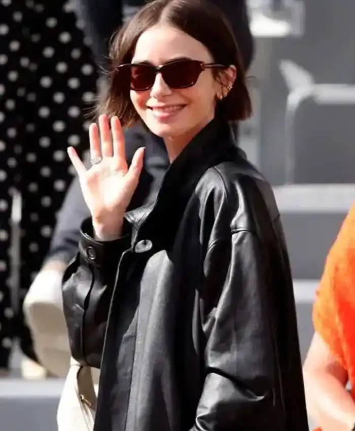French Open Paris 2026 Lily Collins Black Leather Jacket