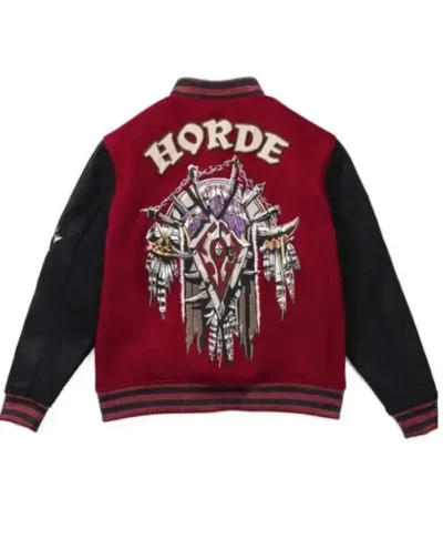 Game Horde World of Warcraft Maroon and Black Varsity Jacket Back