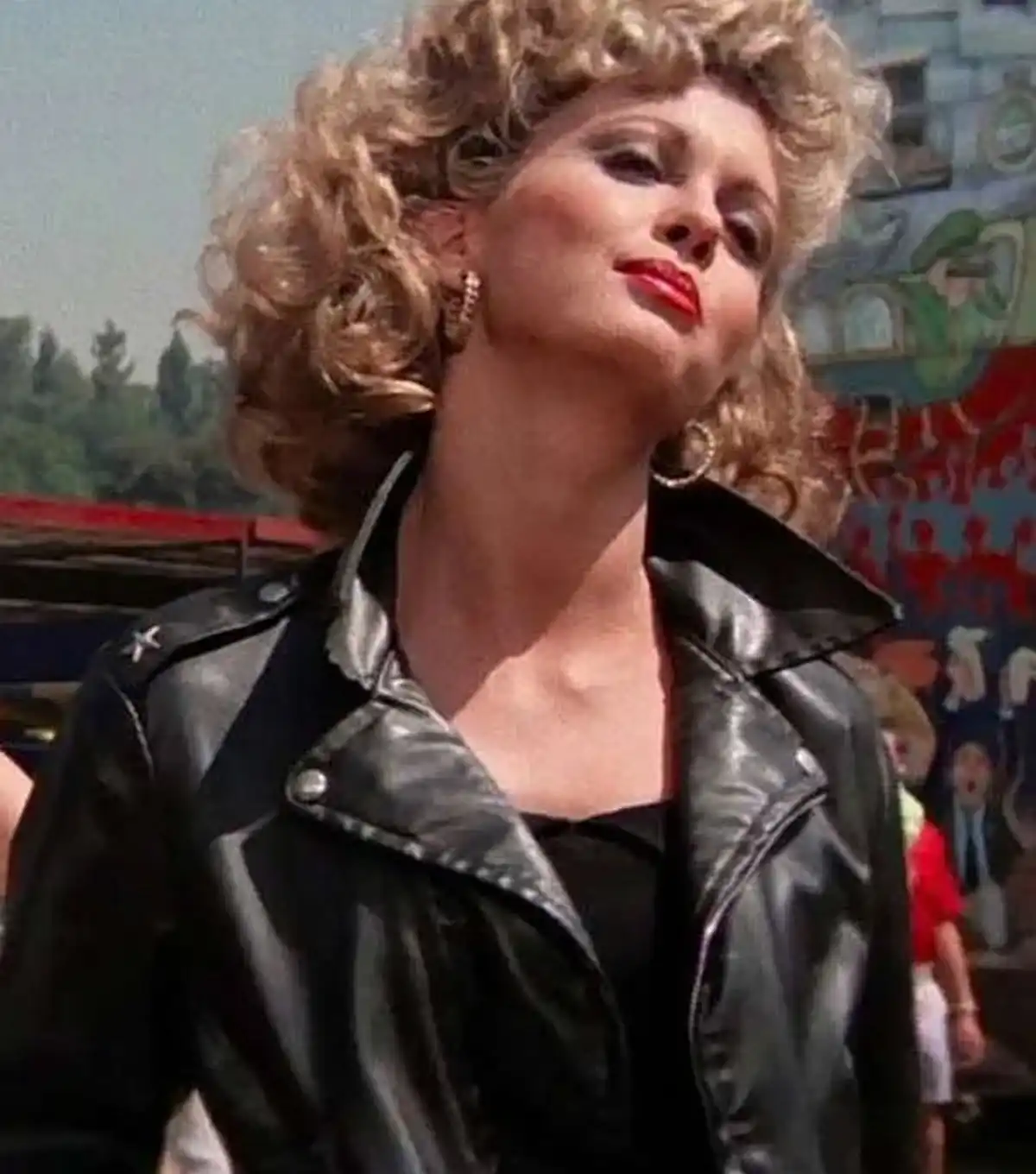 Grease Sandy Biker Black Leather Jacket