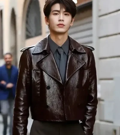 Gucci Cruise 2026 Zhang Linghe Brown Leather Jacket