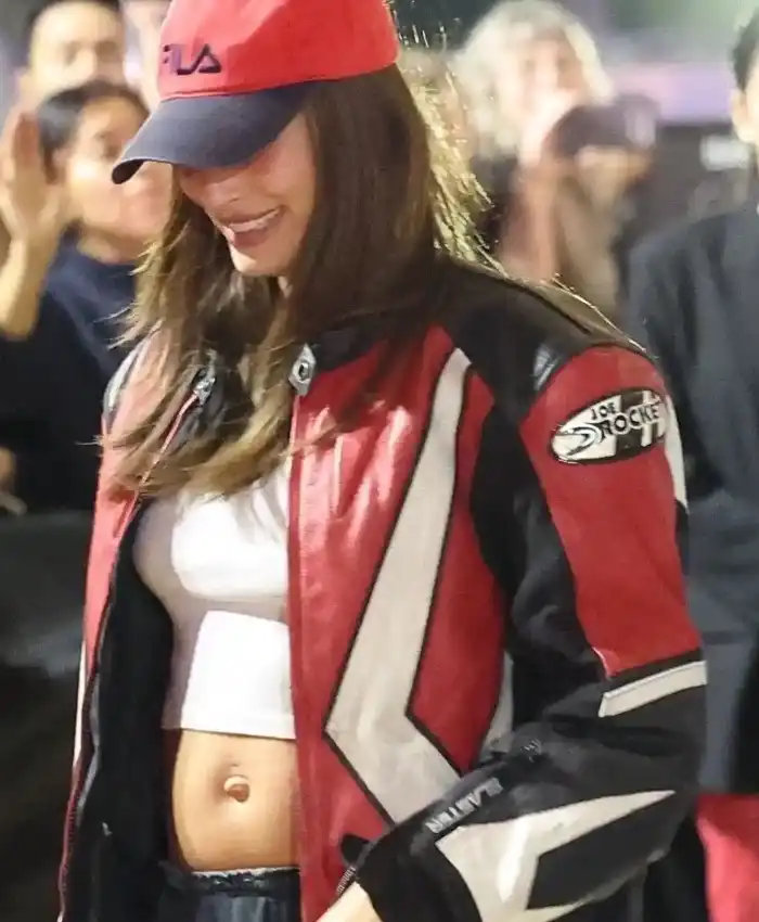 Hailey Bieber Billie Eilish’s Concert Motorcycle Leather Jacket
