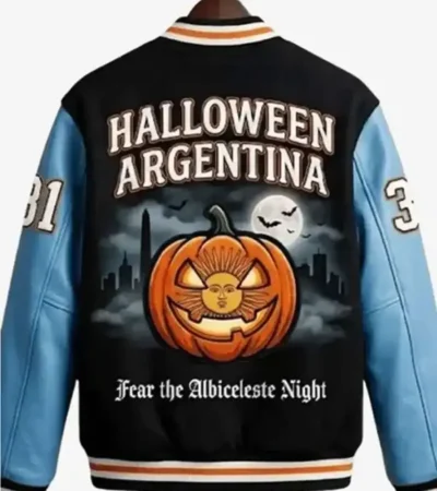 Halloween Argentina Black and Blue Spooky Fear The Albiceleste Varsity Jacket