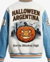 Halloween Argentina White and Blue Spooky Fear The Albiceleste Varsity Jacket Sale
