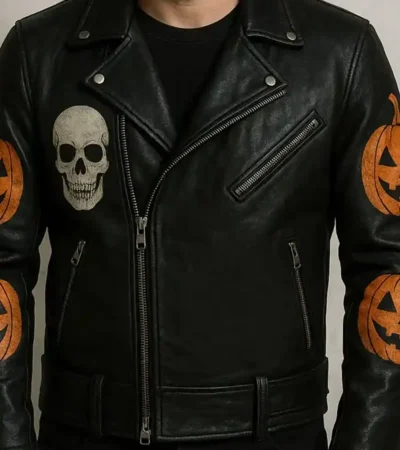 Halloween Handmade Pumpkin and Skull Biker Jacket