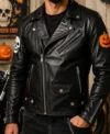 Halloween Handmade Skull and Pumpkin Patch Biker Jacket