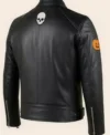 Halloween Handmade Skull and Pumpkin Patch Black Leather Biker Jacket For Men