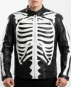 Halloween Skeleton Print Black Leather Jacket