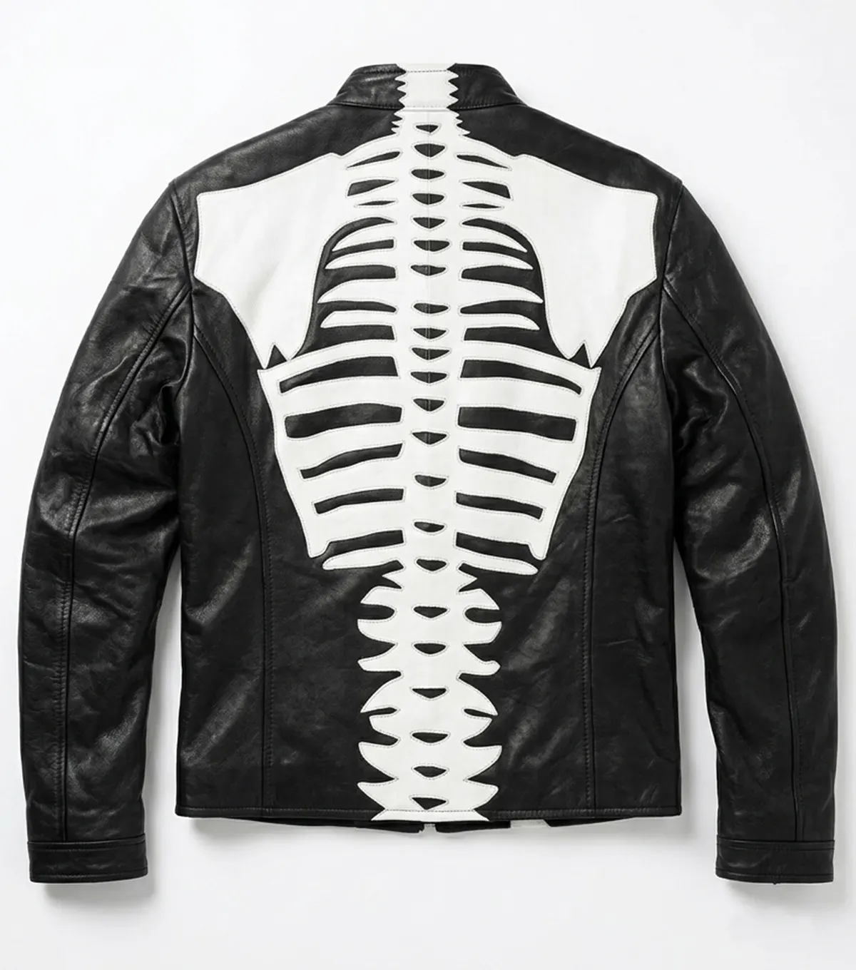 Halloween Skeleton Print Black Leather Jacket babck