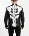 Halloween Skeleton Print Black Leather Jacket back
