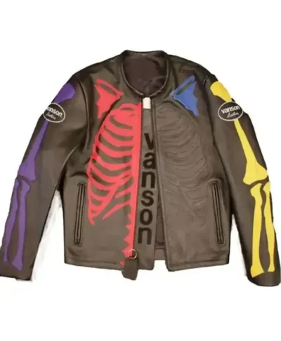 Halloween Vanson x Askan Multi-Colored Skeleton Bone Leather Jacket Front