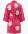 Hot Pink Falling Daisies Floral Chenille Kimono Bathrobe back