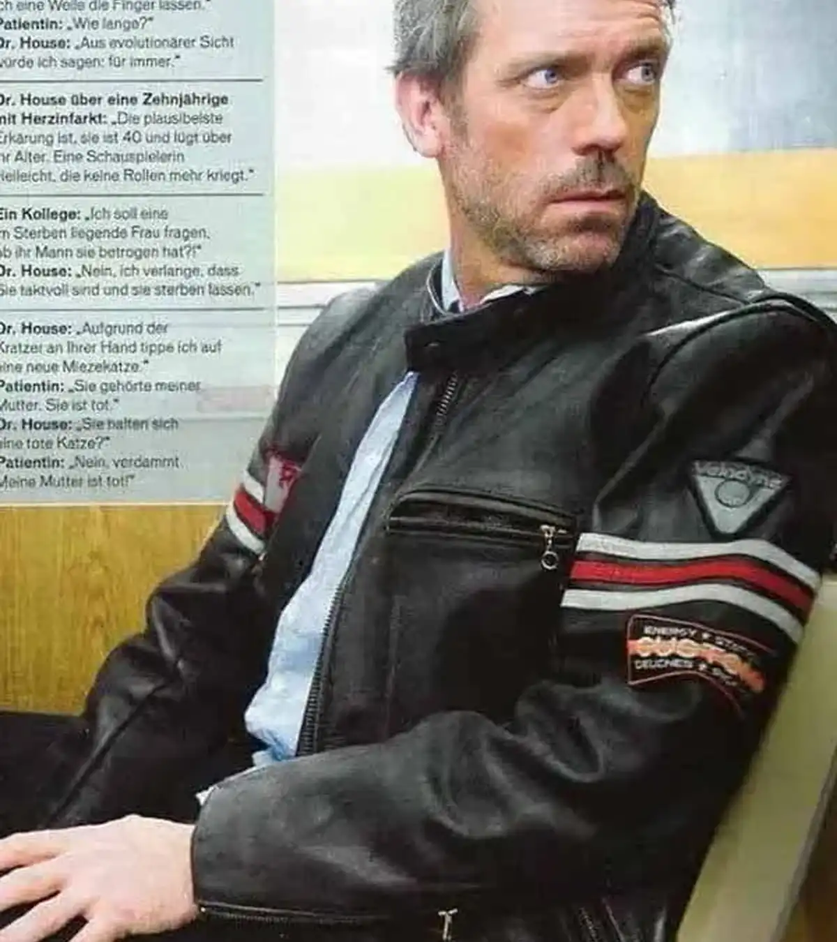 Huge Laurie TV Series Dr House M.D. Black Leather Motorcycle Jacket
