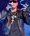 Iconic Marracash Rome Concert 2025 Black Leather Bomber Jacket For Sale