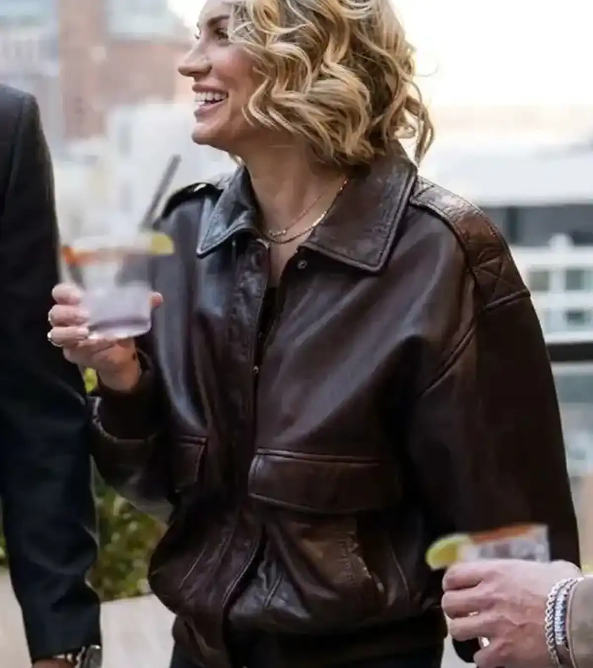 In the City 2026 TV Series Lindsay Hubbard Brown Bomber Leather Jacket For Sale
