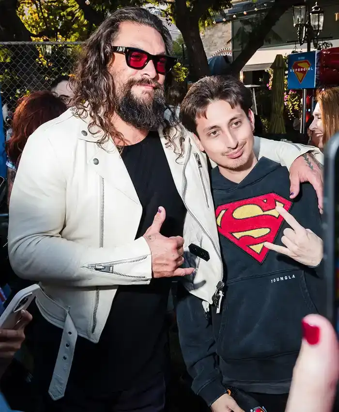 Jason Momoa Special DC Event Los Angeles 2026 Supergirl White Biker Leather Jacket