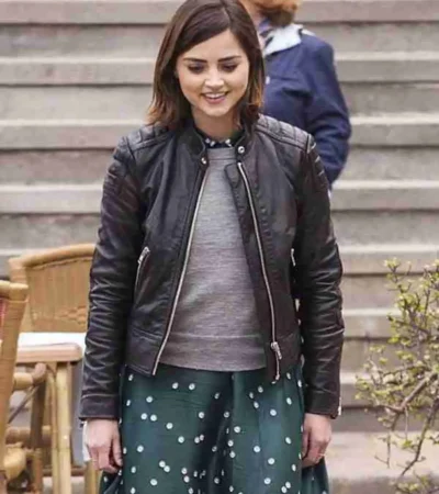 Jenna Coleman TV Series Doctor Who Clara Oswald Black Leather Jacket
