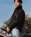 Jungkook x Calvin Klein Black Leather Racer Jacket For Men