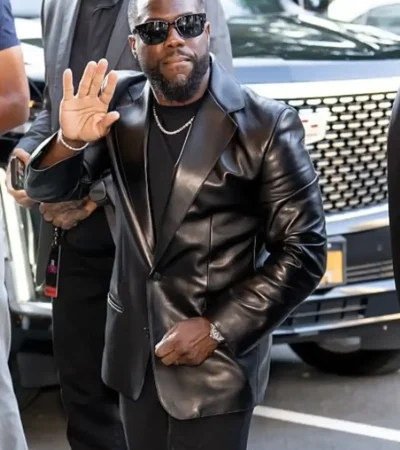 Kevin Hart Netflix’s 72 Hours New York Screening Black Leather Blazer