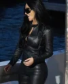 Kim Kardashian Formula 1 Grand Prix 2026 Weekend Monaco Black Leather Jacket