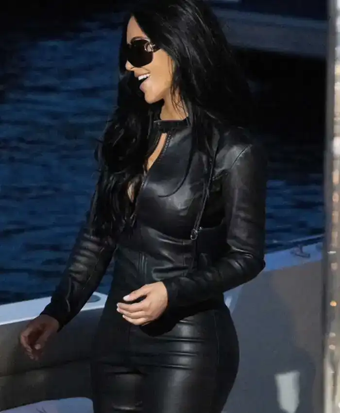 Kim Kardashian Formula 1 Grand Prix 2026 Weekend Monaco Black Leather Jacket