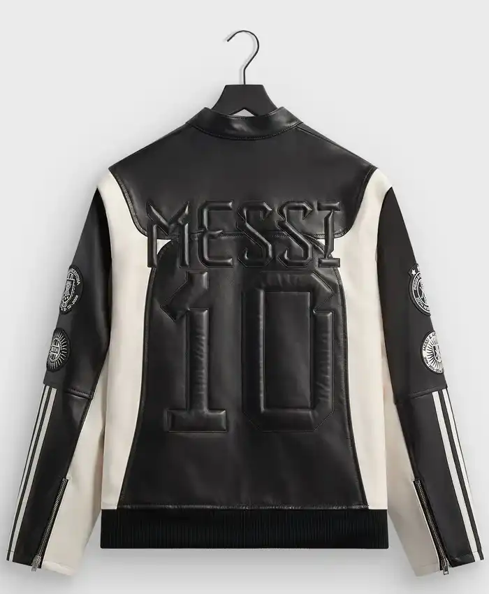 Kith x Lionel Messi x Adidas Football World Cup 2026 Black and White Leather Jacket For Sale