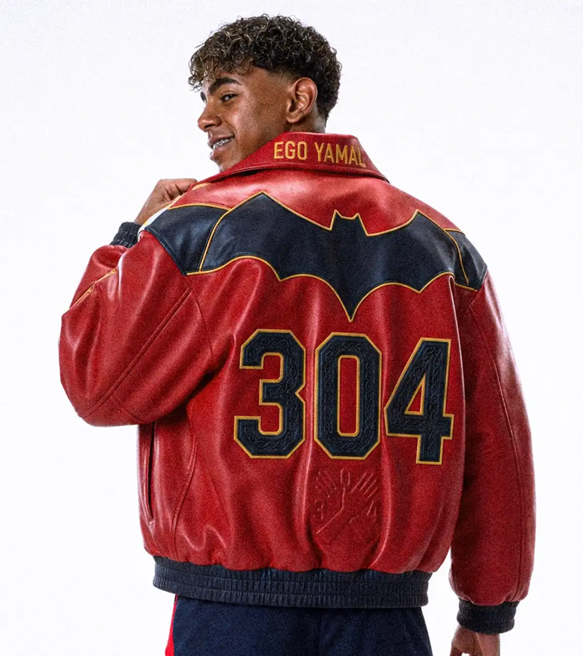 Lamine Yamal Spain Final World Cup Red Oversized Bomber Leather Jacket
