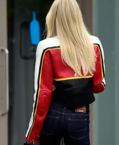 Laura Abla Los Angeles 2026 Red and White Racing Leather Jacket