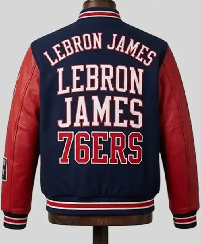LeBron James Philadelphia 76ers Blue and Red Varsity Letterman Jacket Back