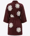 Maroon Falling Daisies Floral Chenille Kimono Bathrobe back