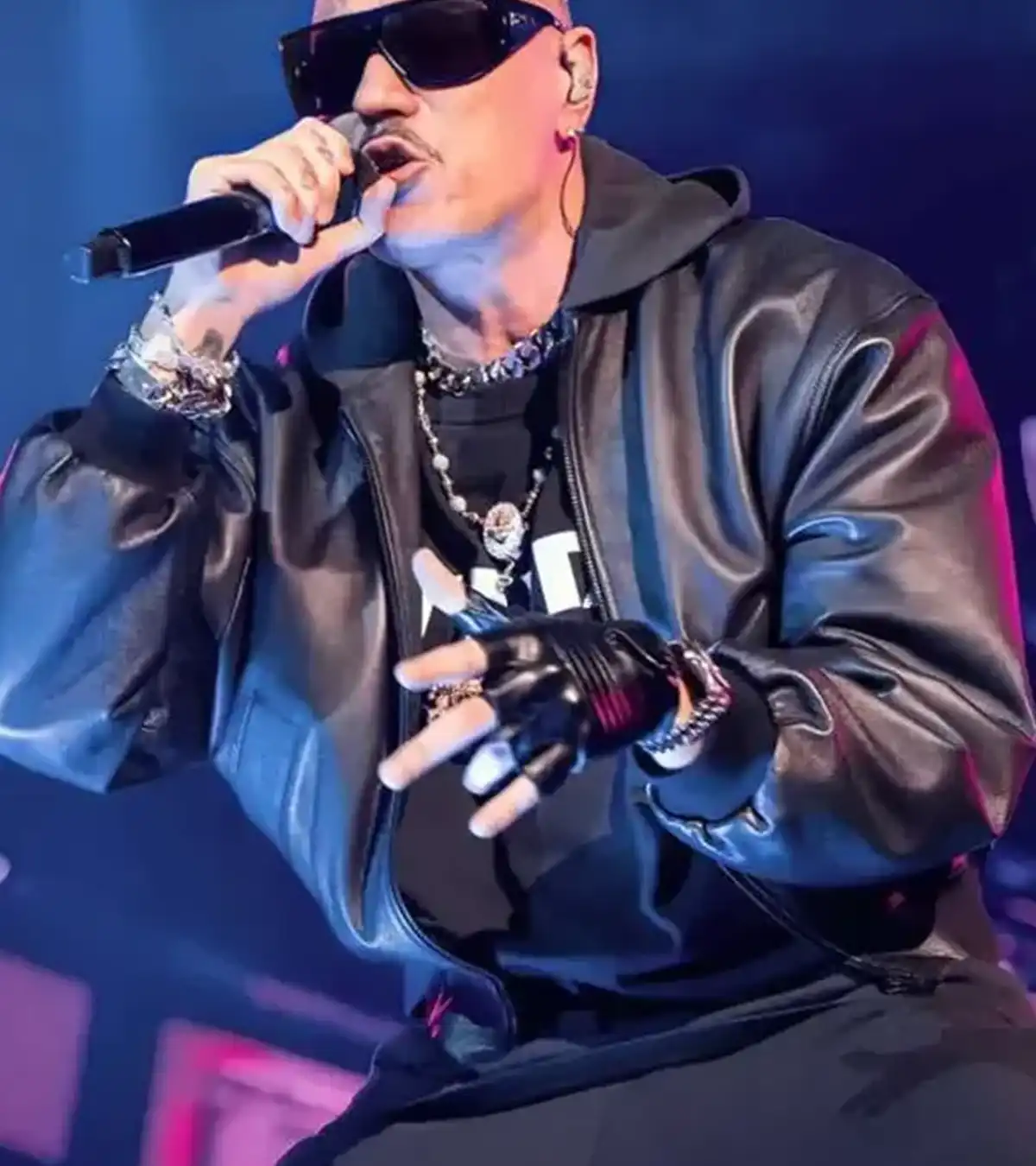 Marracash Rome Concert Black Leather Jacket