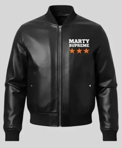 Marty Supreme Black Bomber Leather Jacket Front