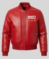Marty Supreme Red Bomber Leather Jacket Front