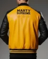 Marty Supreme Yellow and Black Leather Motorcycle Bomber Jacket Back