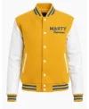 Marty Supreme Yellow and White Varsity Jacket Front