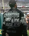 Meek Mill Philadelphia Eagles Leather Jacket Black Closeup