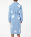 Men Blue Star Print Chenille Bathrobe with Shawl Collar back