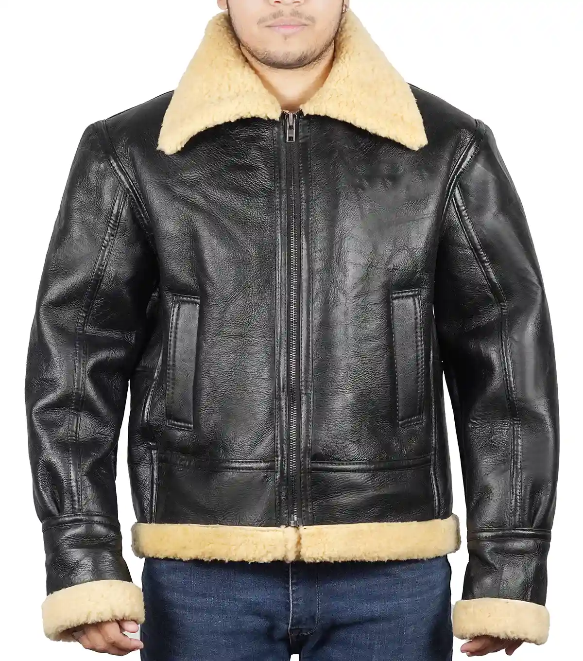 Men’s Aviator Leather Jacket with Thick Lining