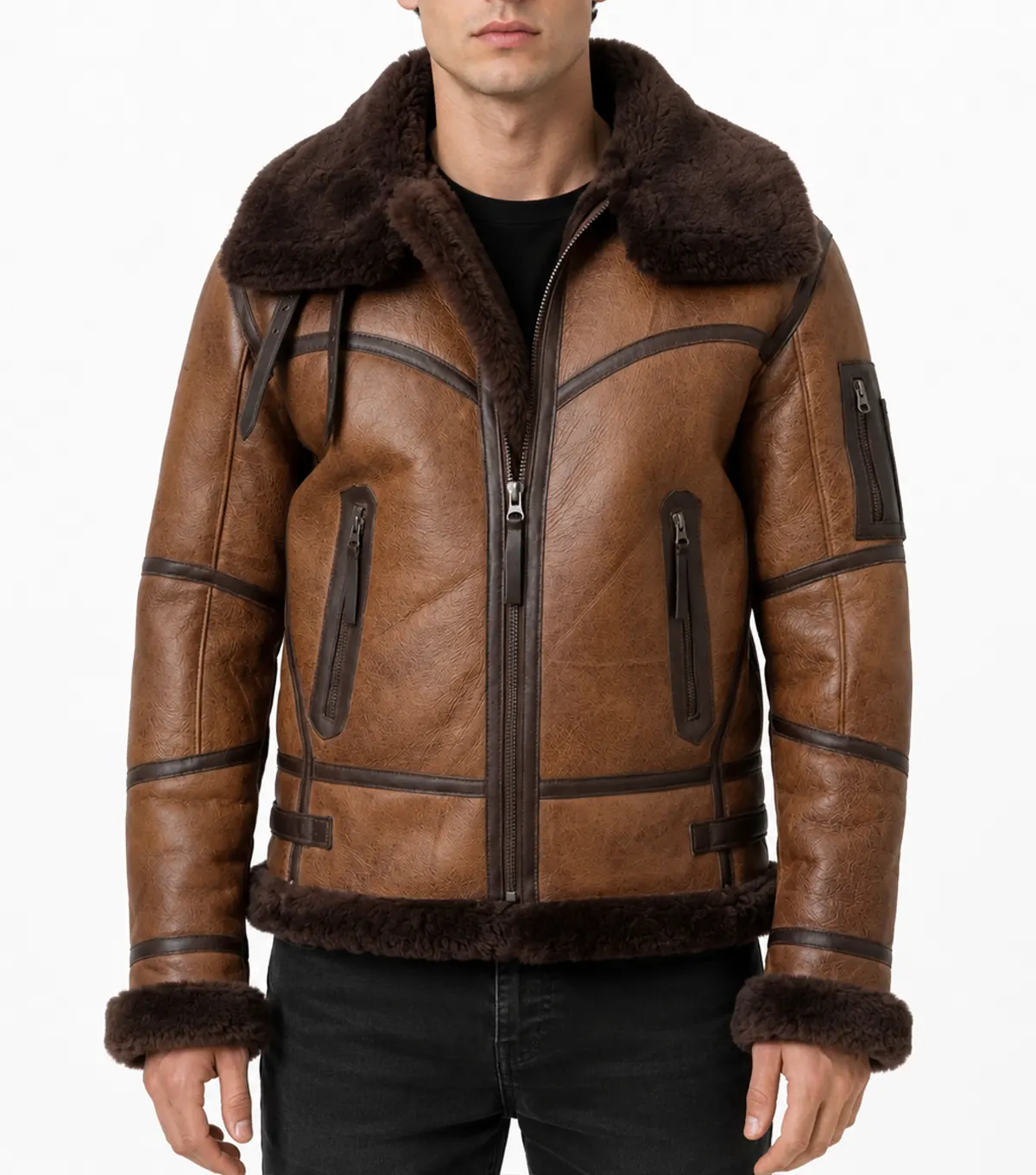 Mens B3 Bomber FUR Aviator Real Leather Jacket