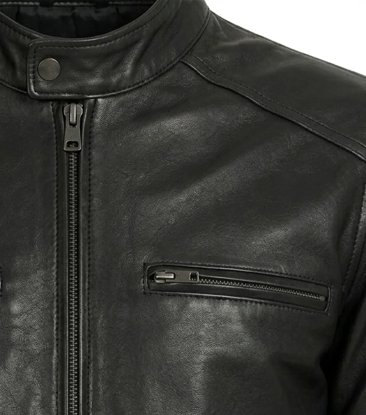 Mens Black Athletic Build Full Grain Leather Biker Jacket