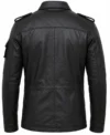 Mens Black Vintage Real Leather Jacket with Buttons