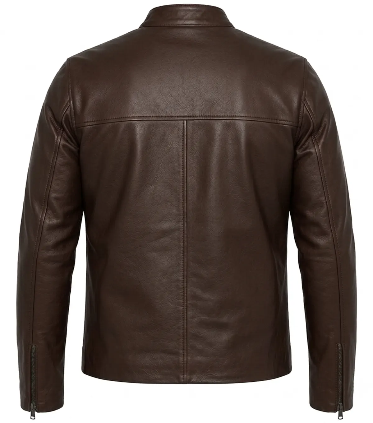 Mens Brown Athletic Build Full Grain Leather Biker Jacket