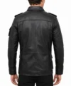 Mens Classic Black Real Leather Jacket with Button Closure