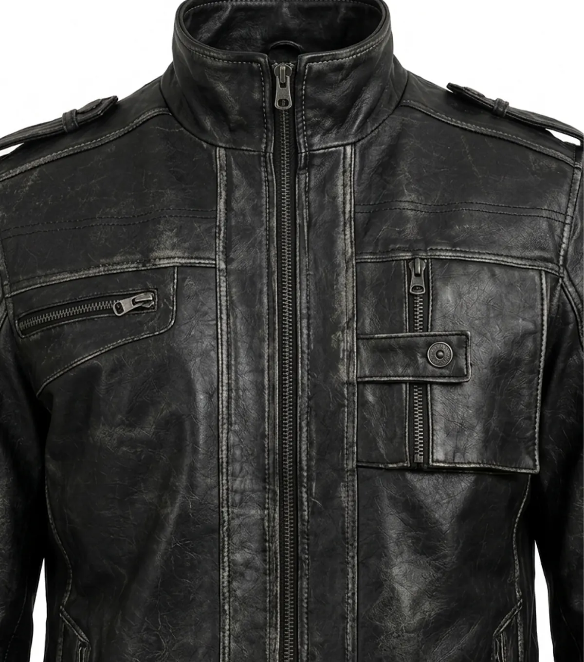 Mens Classic Black Vintage Leather Rider Jacket