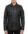 Mens Classic Black Vintage Real Leather Jacket with Button Closure