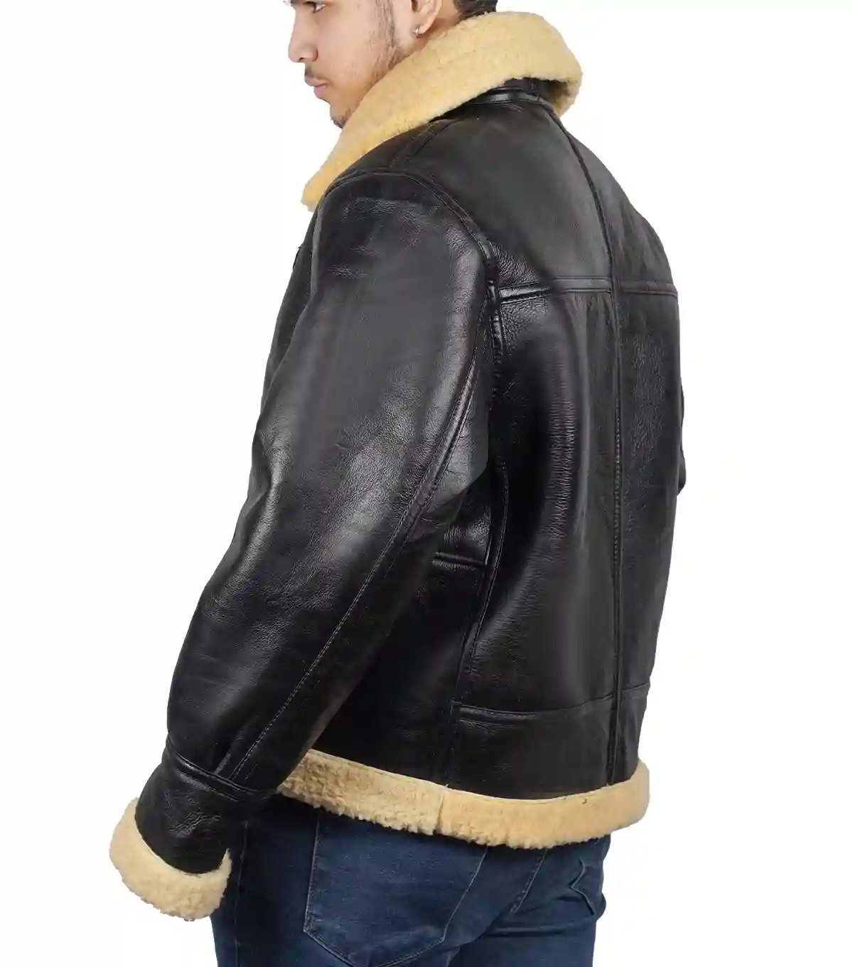 Men’s Leather Jacket with Thick Lining and Shearling Collar